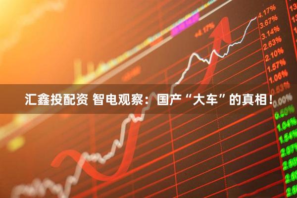 汇鑫投配资 智电观察:国产“大车”的真相!